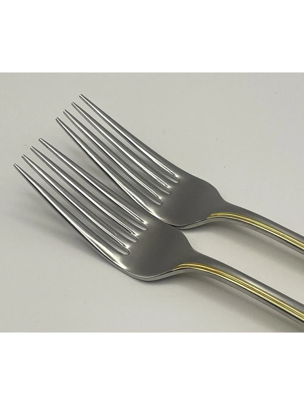 (2) Gorham GOLDEN SWIRL 18/8 Stainless Japan Dinner Fork Lot ~ 7 7/8”